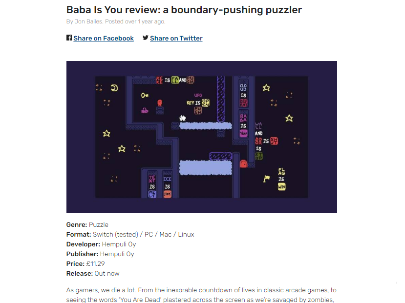 Baba Is You review: a boundary-pushing puzzler